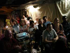 Shoreham Mobile Cinema crowd on a Houseboat in Shoreham