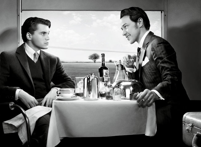 Strangers on a Train, 1951 Emile Hirsch and James McAvoy. Photograph by Art Streiber.